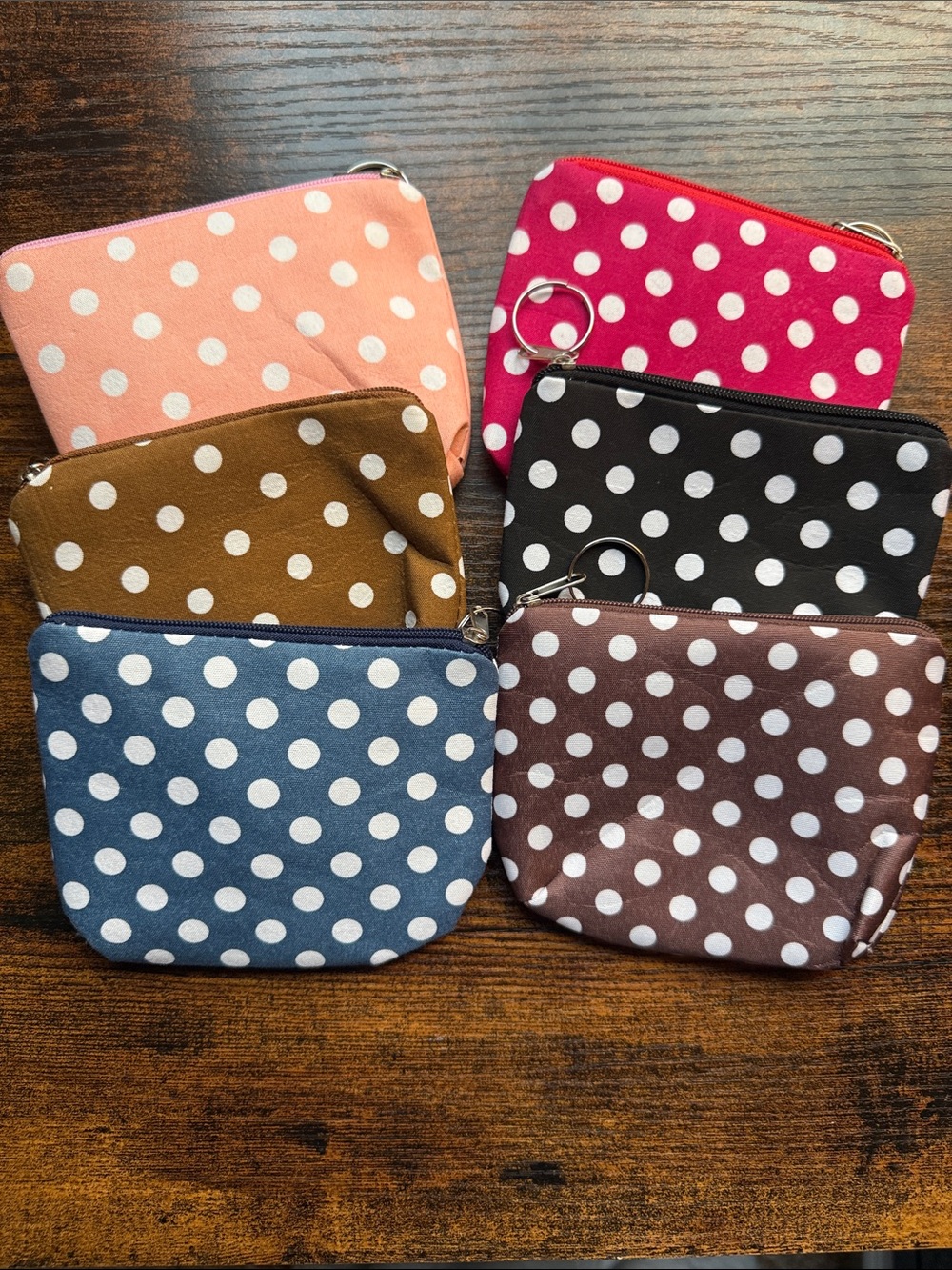 Polka Dot Zip Coin Purse Keychain Pouch (Pink